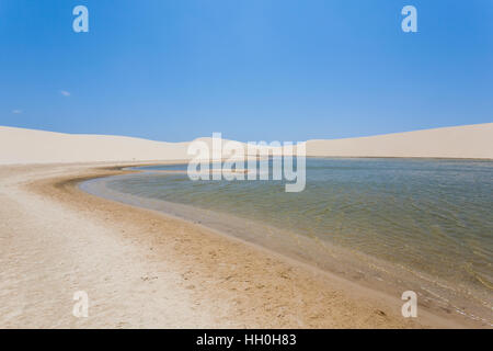 Weißen Sanddünen Panorama von Lencois Maranhenses National Park, Brasilien. Regenwasser-Lagune. Brasilianische Landschaft Stockfoto