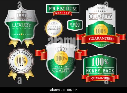 Etiketten - höchster Qualität, Premium-Qualität, Luxus, neue Produkte, Förderung, Rabatt, Bestseller, beste Wahl Stock Vektor