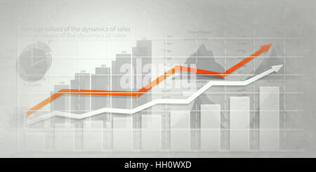 Hintergrundbild mit Dynamik von Diagrammen und Graphen Stockfoto