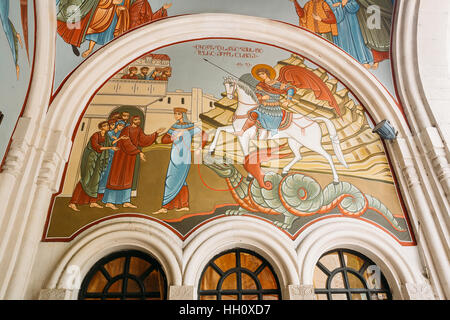 Tiflis, Georgien - 20. Mai 2016: Die gewölbten Fresko, Wand-Wandbilder auf biblischen Geschichte, das Innere der Kashveti Kirche des Heiligen Georg, georgische orthodoxe Ch Stockfoto