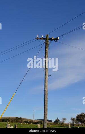 Eine altmodische Telegrafenmast mit keramischen Isolatoren. Stockfoto