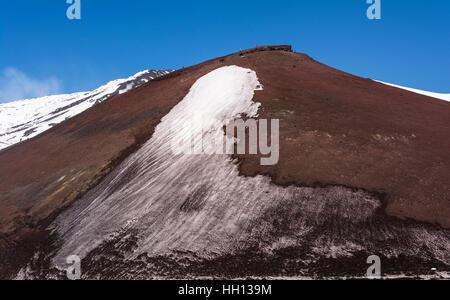 Ätna, Sizilien, Italien - 10. April 2015: Ätna Berglandschaft mit vulkanischen Fels und Schnee, Sizilien, Italien Stockfoto