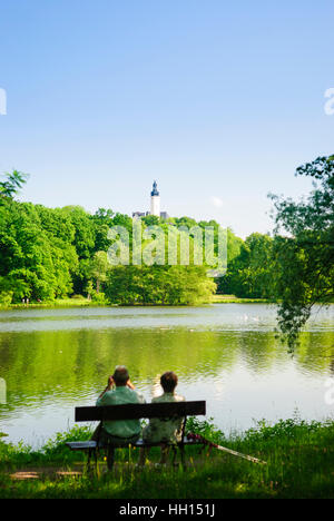 Greiz: See Binsenteich im Greizer Park, obere Burg, Vogtland, Thüringen, Thüringen, Deutschland Stockfoto