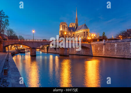 Kathedrale von Notre Dame de Paris bei Nacht, Frankreich Stockfoto