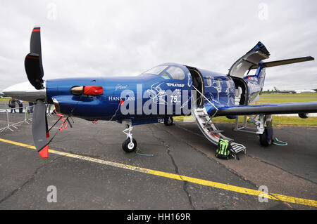 Pilatus PC-12 ist eine einmotorige Turboprop Passagier- und Frachtflugzeuge von Pilatus Aircraft aus der Schweiz hergestellt. Stockfoto