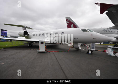 Qatar Executive, Gulfstream G650ER Business Jet Flugzeug seriell A7-CGC das Flugzeug wurde 2016 gebaut. Auf Der Farnborough Airshow 2016 Stockfoto