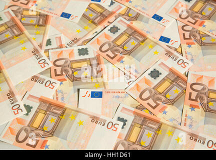 Nahaufnahme der 50 Euro-Banknoten Stockfoto