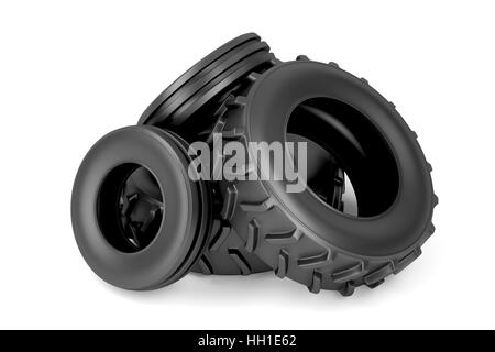 Vordere und hintere Traktorreifen auf weißem Hintergrund Stockfoto
