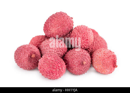 Portion Litschis als detaillierte Nahaufnahme auf einer Schiefertafel Tafel (Tiefenschärfe) Stockfoto