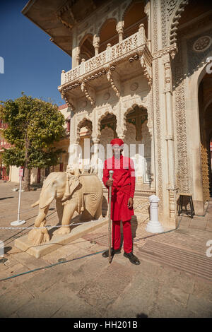 Chandra Mahal Museum, Stadtschloss am Rosa Stadt Jaipur, Rajasthan, Indien. Stockfoto