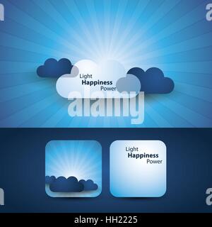 Blaue abstrakte Cover, Flyer oder Hintergrund-Design mit Wolken im Sonnenlicht - frei skalierbar und editierbar Vektor-Format Stock Vektor