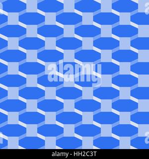 Isometrische Achteck Fliesenmuster - nahtlose wiederholbaren editierbaren geometrische 3D-Vektor abstrakt Hintergrundbild (blau) Stock Vektor