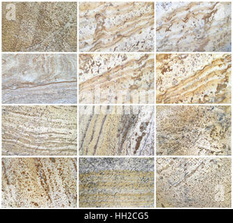 Zwölf natürlichen Kalkstein Hintergrund oder Texturen. Die echte Farbe. Ohne Sättigung der Farben. Stockfoto