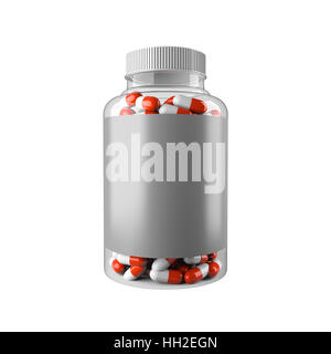 Vitamin Verpackung Mock-up. Das Medikament in einer transparenten Box auf einem weißen Hintergrund. 3D-Rendering Stockfoto