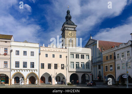 Ceske Budejovice (Budweis): Quadratisch und schwarzen Hauptturm, Jihocesky, Südböhmen, Südböhmen, Tschechisch Stockfoto