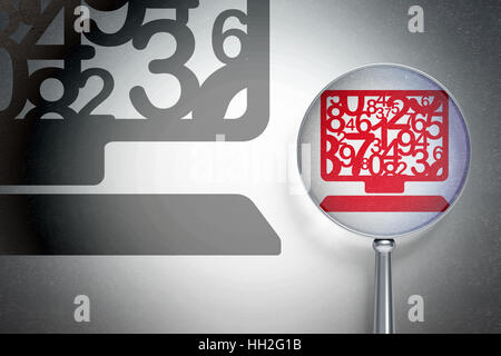 Bildungskonzept: Computer Pc mit optischem Glas auf digitalen Hintergrund Stockfoto