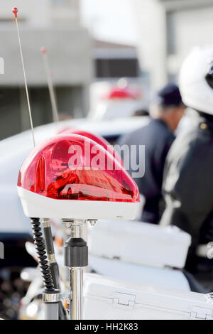 Polizei-Rotlicht montiert polnische Polizeimotorrad Stockfoto