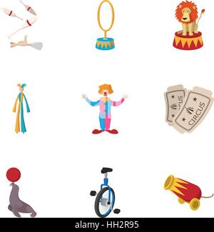 Zirkus Leistung Icons Set, Cartoon-Stil Stock Vektor
