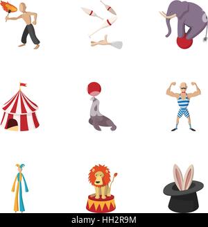 Zirkus Chapiteau Icons Set, Cartoon-Stil Stock Vektor