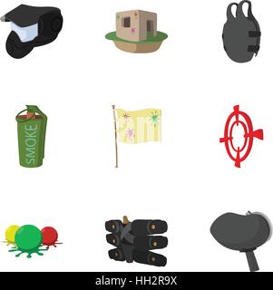 Paintball-Club-Symbole-Set, Cartoon-Stil Stock Vektor