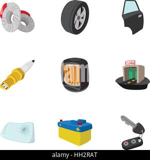Cartoon-Stil Auto Symbole Wartungssatz Stock Vektor