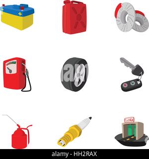 Garage Icons Set, Cartoon-Stil Stock Vektor