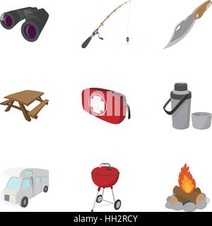 Feldlager Icons Set, Cartoon-Stil Stock Vektor