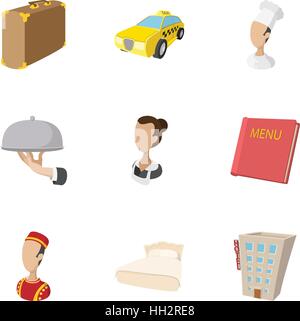 Hostel Unterkunft Icons Set, Cartoon-Stil Stock Vektor