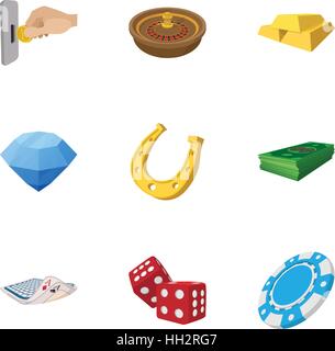 Glücksspiel Haus Symbole gesetzt, cartoon-Stil Stock Vektor