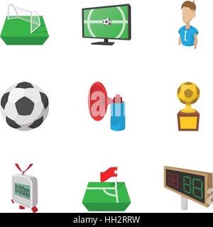 Fußball-Ikonen-Set, Cartoon-Stil Stock Vektor