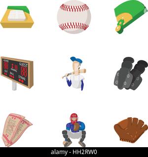 Baseball-Sport-Ikonen-Set, Cartoon-Stil Stock Vektor