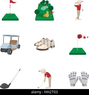 Symbole Golfset, Cartoon-Stil Stock Vektor