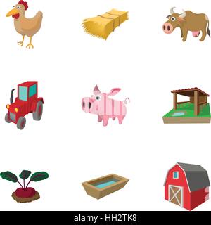 Barnyard Icons Set, Cartoon-Stil Stock Vektor