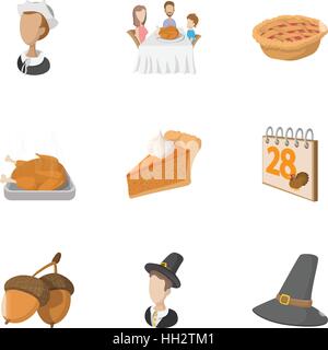Herbstliches Festival Icons Set, Cartoon-Stil Stock Vektor