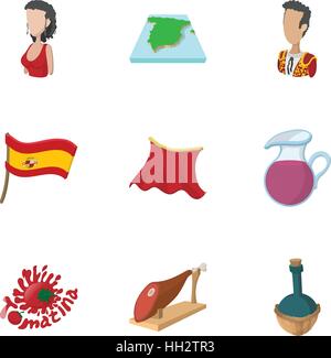 Land Spanien Icons set, cartoon-Stil Stock Vektor