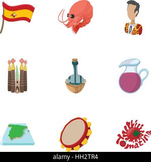Europäischen Spanien Icons Set, Cartoon-Stil Stock Vektor