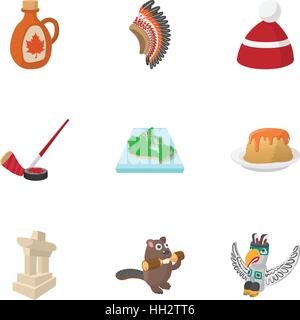Kanada-Icons set, cartoon-Stil Stock Vektor