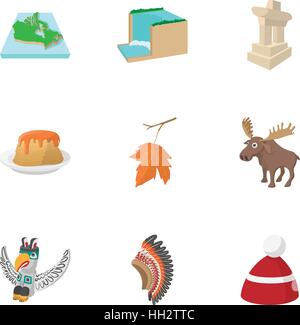 Tourismus in Kanada Icons Set, Cartoon-Stil Stock Vektor