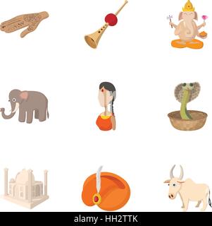 Herkunftsland Indien Icons Set, Cartoon-Stil Stock Vektor