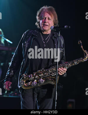 Pompano Beach, FL, USA. 14. Januar 2017. Eddie Money führt auf die Pompano Beach Amphitheater am 14. Januar 2017 in Pompano Beach, Florida. Bildnachweis: Mpi04/Medien Punch/Alamy Live-Nachrichten Stockfoto