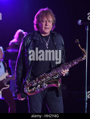 Pompano Beach, FL, USA. 14. Januar 2017. Eddie Money führt auf die Pompano Beach Amphitheater am 14. Januar 2017 in Pompano Beach, Florida. Bildnachweis: Mpi04/Medien Punch/Alamy Live-Nachrichten Stockfoto