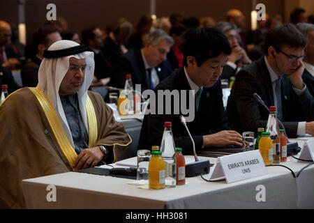 Paris, Frankreich. 15. Januar 2017. Politiker besuchen die Nahost-Friedenskonferenz, Paris, Frankreich. Internationales Gipfeltreffen. 7o Ländern nahmen an dem Gipfel. Bildnachweis: Ania Freindorf/Alamy Live-Nachrichten Stockfoto