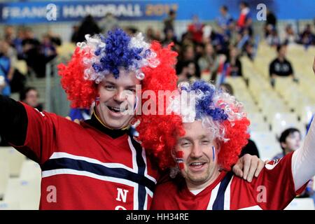 Parc Exposition Xxl, Nantes, Frankreich. 15. Januar 2017. 25. Welt Handball WM Frankreich gegen Norwegen. Anhänger-Norwegen-Credit: Laurent Lairys/Agence Locevaphotos/Alamy Live-Nachrichten Stockfoto