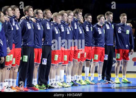 Parc Exposition Xxl, Nantes, Frankreich. 15. Januar 2017. 25. Welt Handball WM Frankreich gegen Norwegen. Team Norwegen Credit: Laurent Lairys/Agence Locevaphotos/Alamy Live-Nachrichten Stockfoto