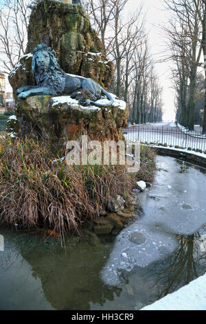 Schnee Winter in Venedig. Monumento ein Garibaldi, Viale Garibaldi Stockfoto