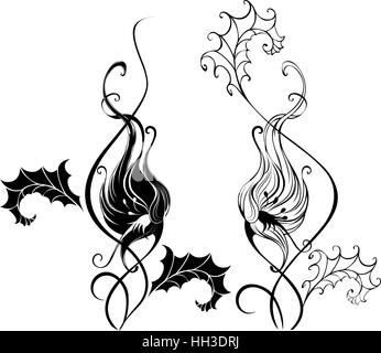 schwarze Silhouette von zwei kunstvoll bemalten Ackerwinde, weißen Hintergrund. Stock Vektor