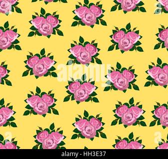 nahtlose Tapete rosa Rosen mit Blättern Stock Vektor