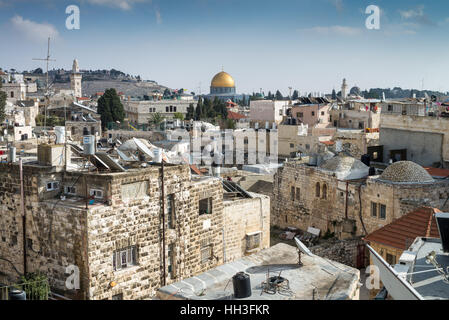 Blick vom Damaskustor, Haube des Felsens, Ost-Jerusalem, Israel Stockfoto