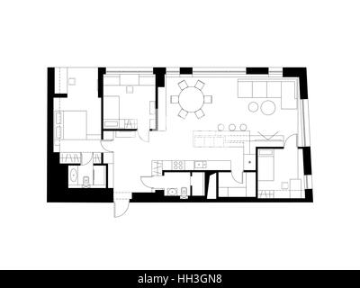 Bauplan mit den Möbeln. Stock Vektor