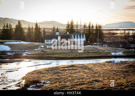 Sonnenaufgang im Thingvellir National Park in der Nähe von Reykjavik, Island Stockfoto